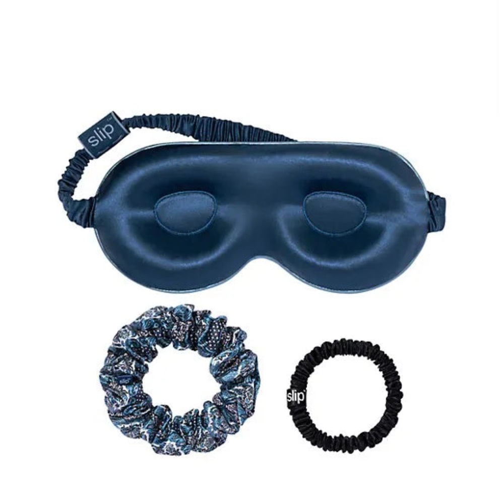 Slip 100% Mulberry blue  Silk gift set  sleep mask scrunchie hair tie